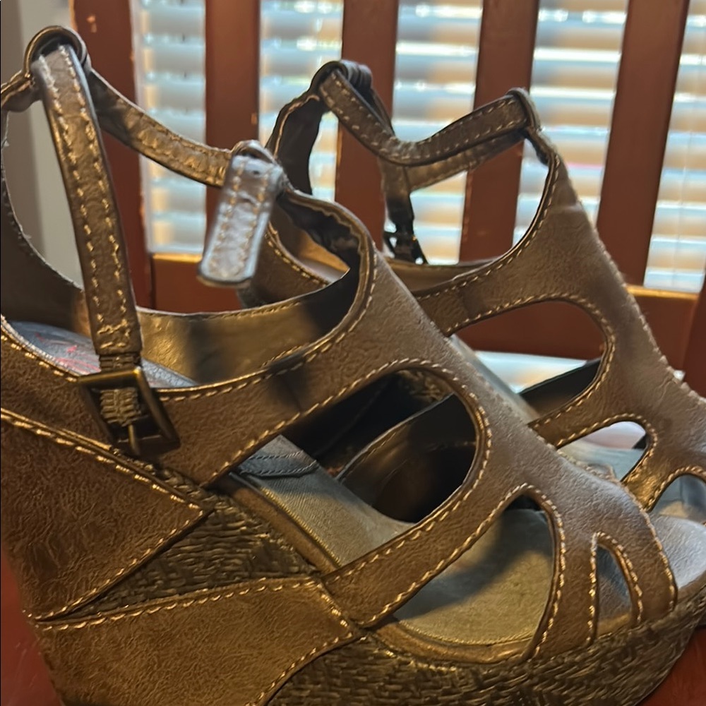Brown Strappy Wedge Sandals